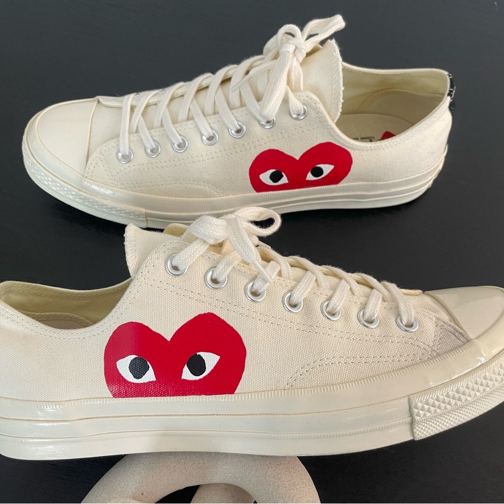 Cream Sneakers with Red Heart Design